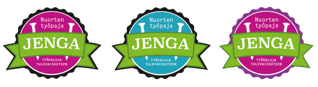 Three color variations of Jenga's logo