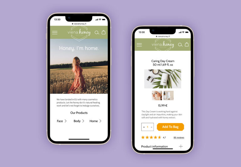 Mobile screens of Viena Honey ecommerce site